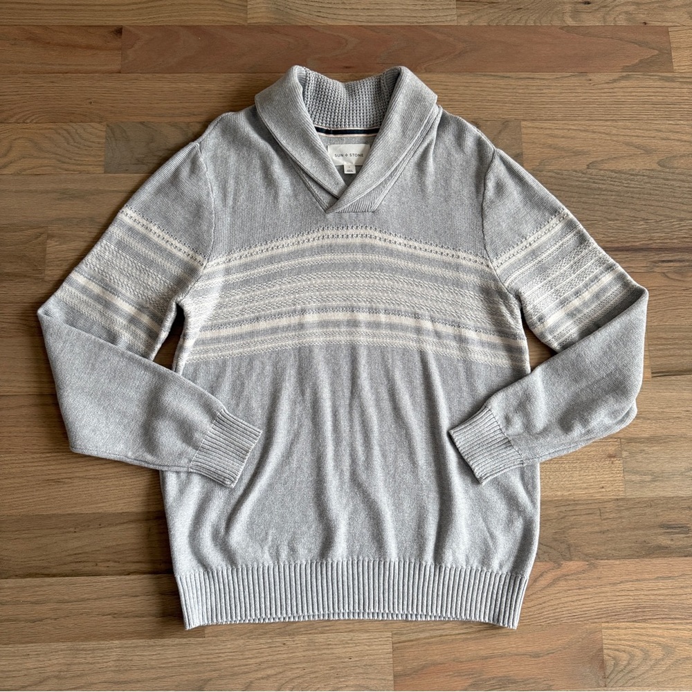 Sun + Stone Shawl Collar Cotton Sweater L